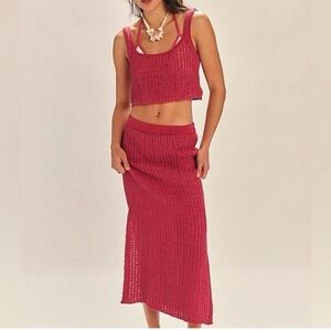 Free People Raspberry Knit Tank & Skirt Set XS New with out tags